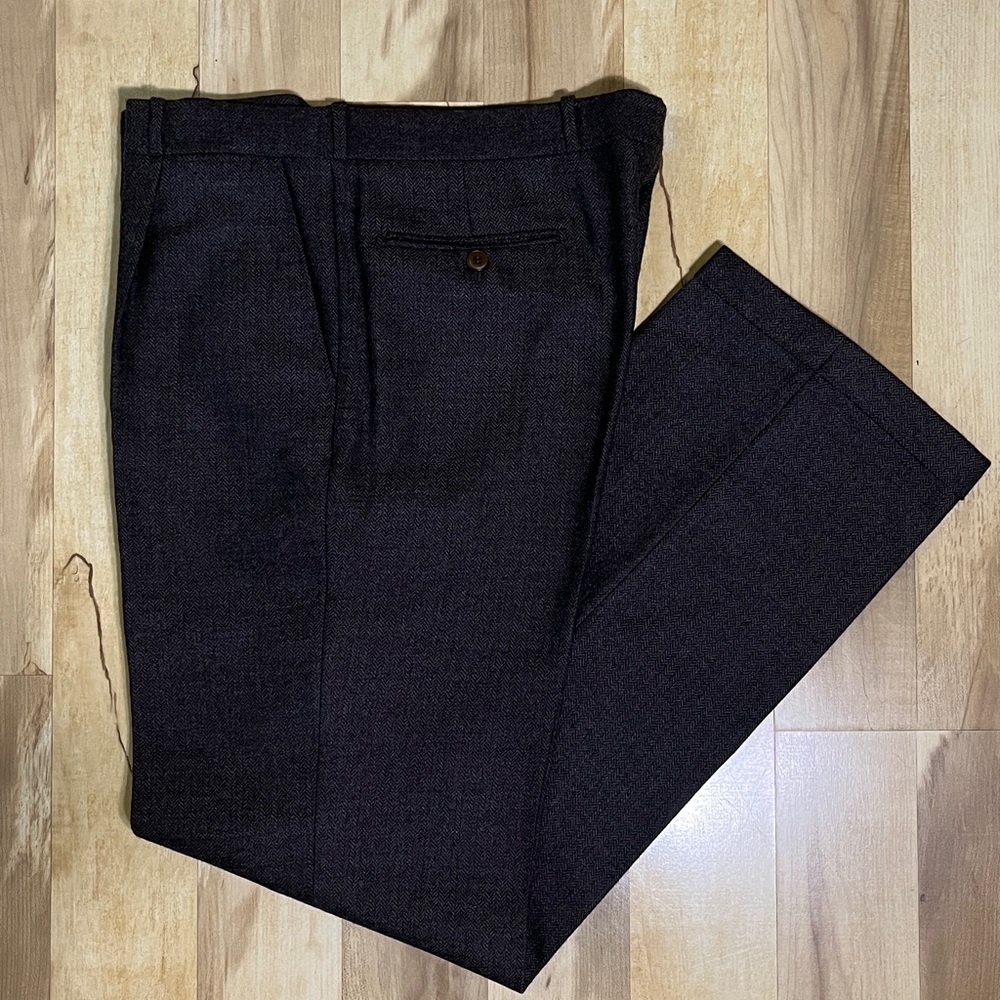 Saint Laurent Brown/ Black Herringbone Wool Trousers